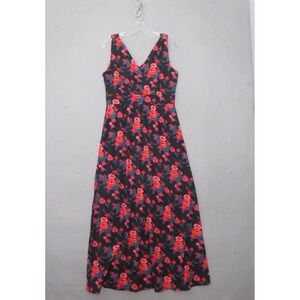 Garnet Hill Dress 10 Petite Black Floral Maxi Cottage Core Romantic Boho Garden